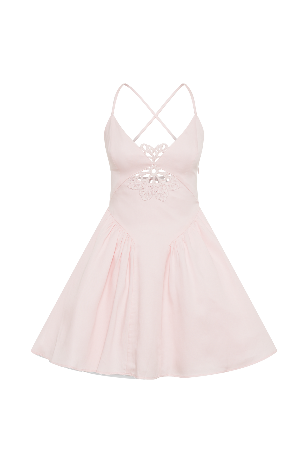 Muriel Cotton Mini Dress With Crochet - Powder Pink