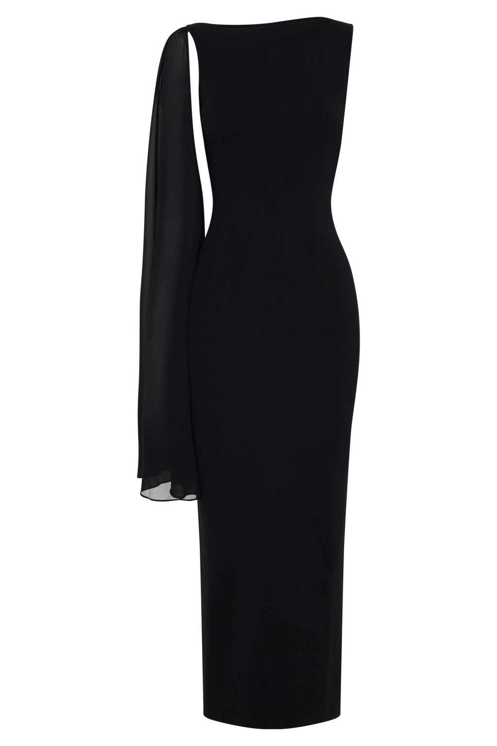 Farid Bandage Midi Dress With Chiffon - Black