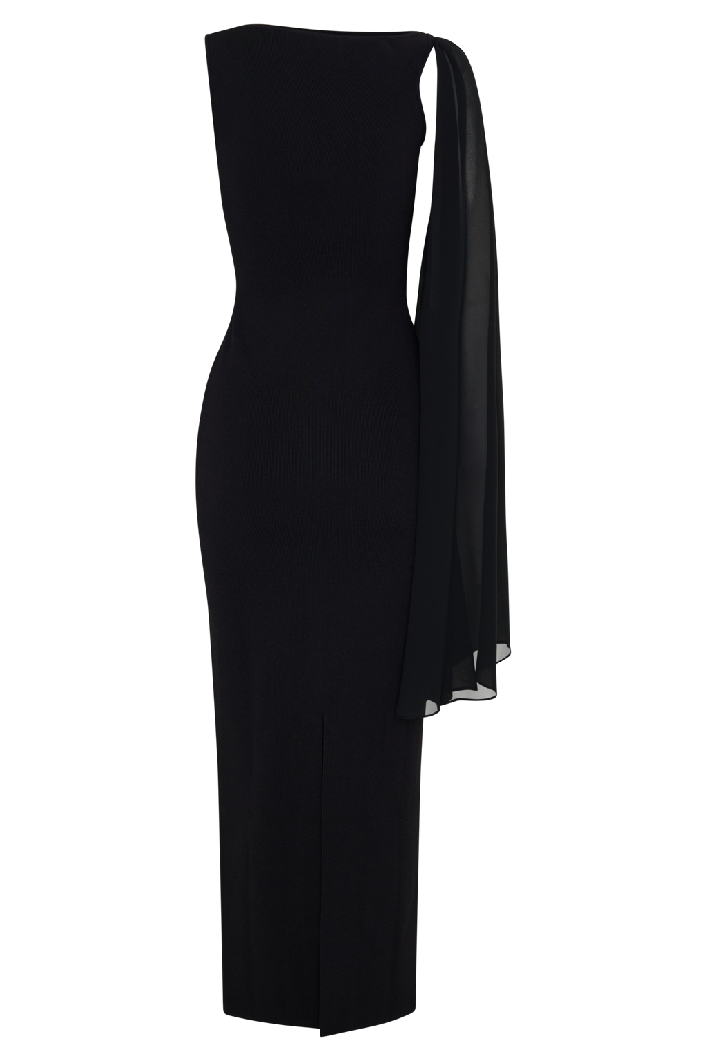 Farid Bandage Midi Dress With Chiffon - Black